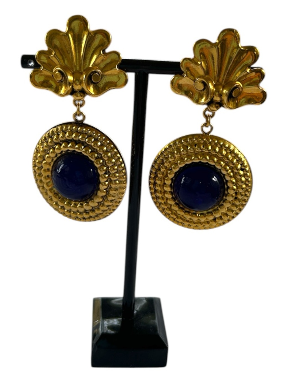 Vintage Babylone Paris Blue Cabochon Clip-On Dangle Earrings